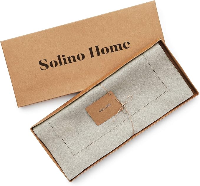 Solino Home Linen Natural Table Runner 132 Inches Long - 100% Pure Linen Extra Long Table Runner 14 x 132 Inch for Fall, Autumn, Thanksgiving, Christmas - Classic Hemstitch