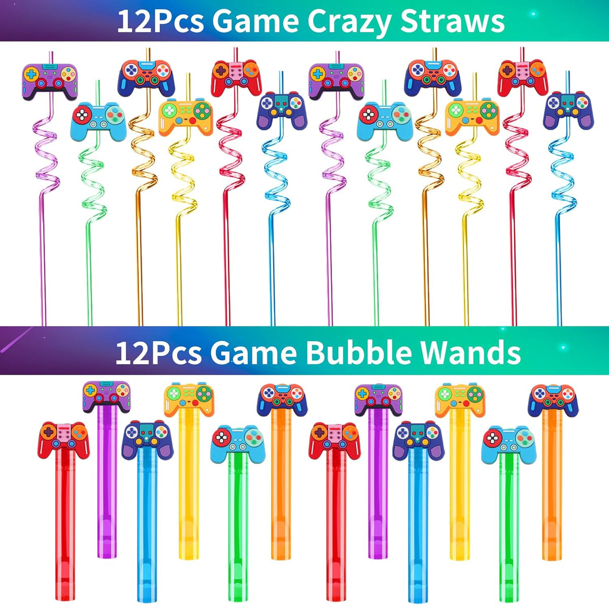 PLOUGVI 320PCS Video Game Party Favors for Kids-Including Goodie Bags, Glasses, Straws, Bubble Wands, Stickers, Cake Toppers, Tattoos & More-Perfect for Theme Party Decorations & Piñata Fillers