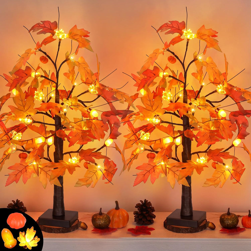 2 Pack 24 Inch Maple Tree Fall Thanksgiving Table Decorations with 48LED Batt...