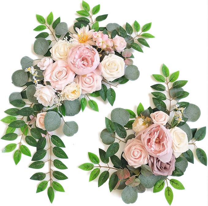 Faux Flower Swag Set of 2 for Wedding Welcome Signs Floral Swag Wedding Reception Ceremony Signs Decor (Pink)