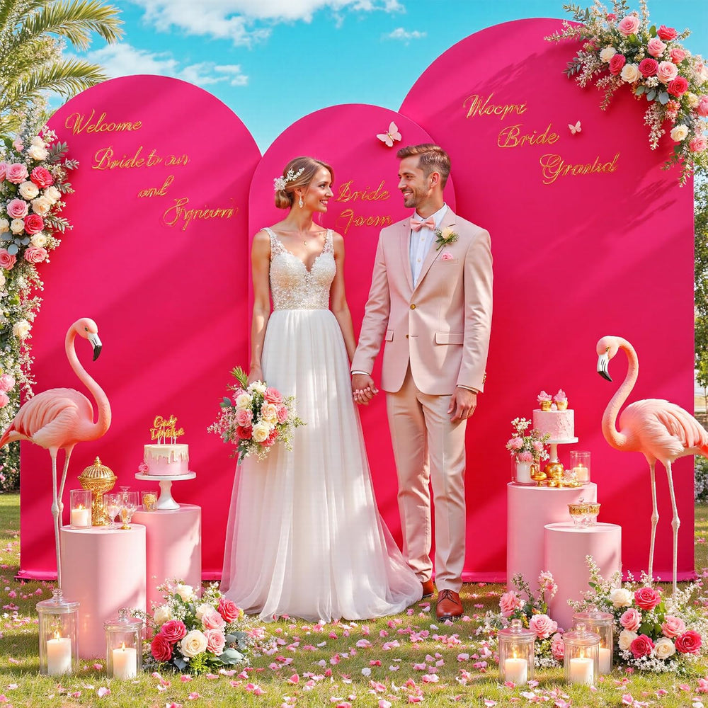 Hot Pink Arch Backdrop Cover Set of 3 (7.2ft, 6.6ft, 6ft), Double-Sided Spand...