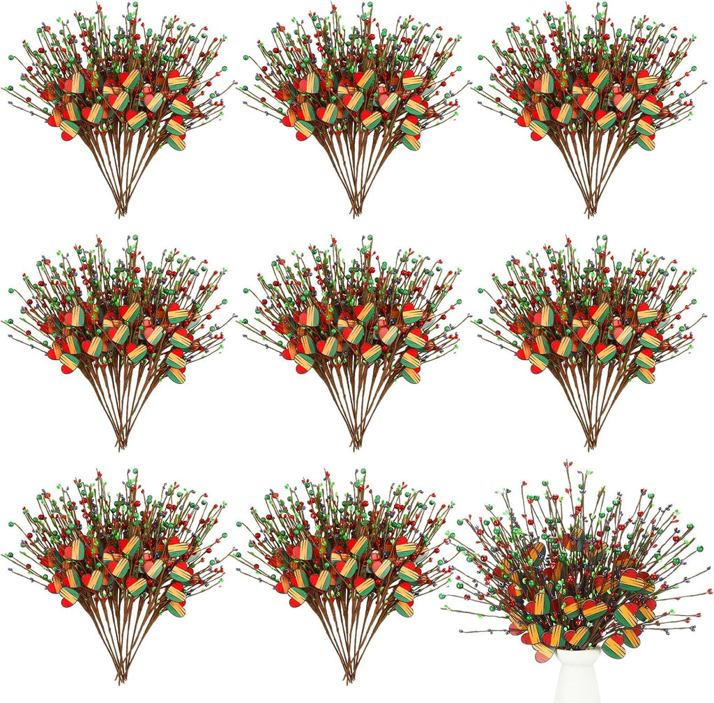 Thiccywoov 10 Pcs Happy Juneteenth Decorations Happy Juneteenth Artificial Berry Stem Picks 15.75 Inches African BHM Decorations Floral Picks for Home Office Party Supplies
