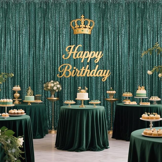 Dark Green Sequin Backdrop Curtain 4 Pieces 2FTx8FT Glitter Photography Backdrop for Party Wedding Birthday Christmas Decorations