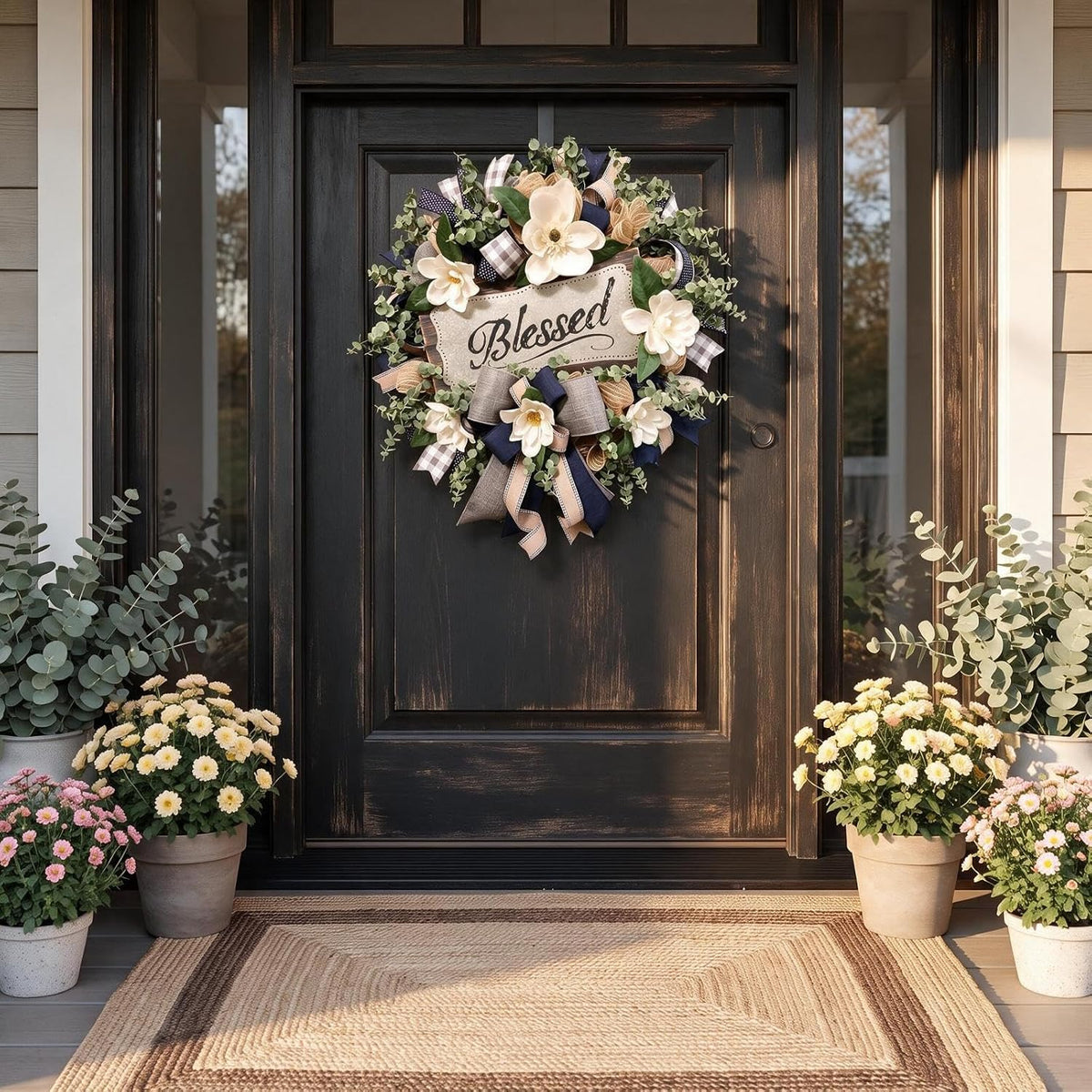 spring summer wreath for front door,farmhouse white floral, package contents