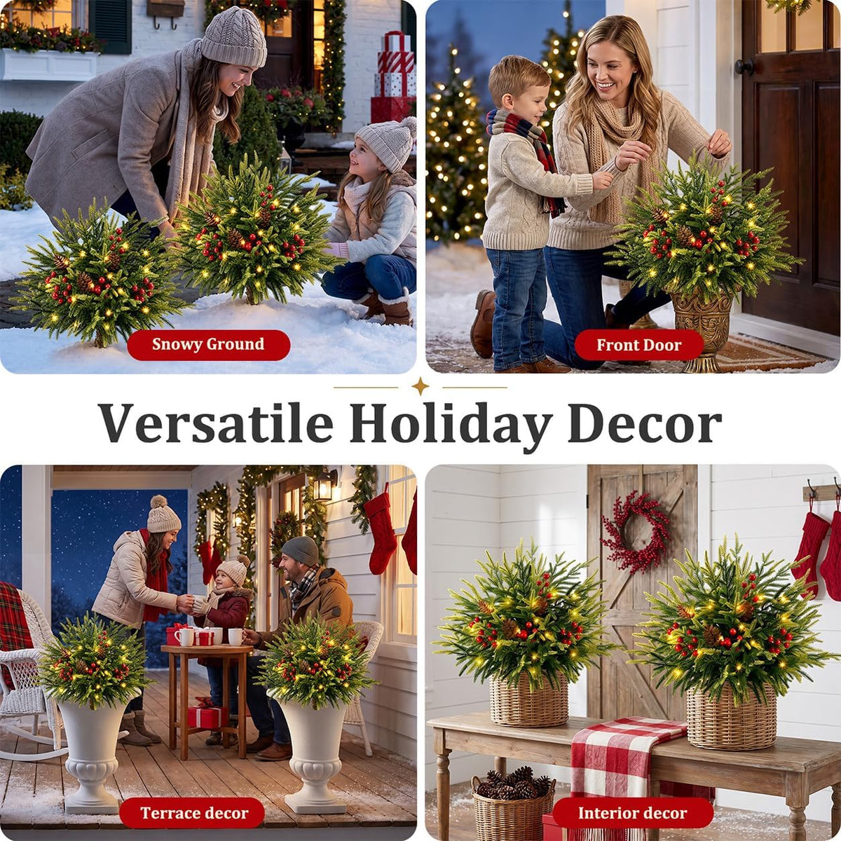 2 Pack 25.5 Inch Outdoor Lighted Christmas Trees, Yard Holiday Decor