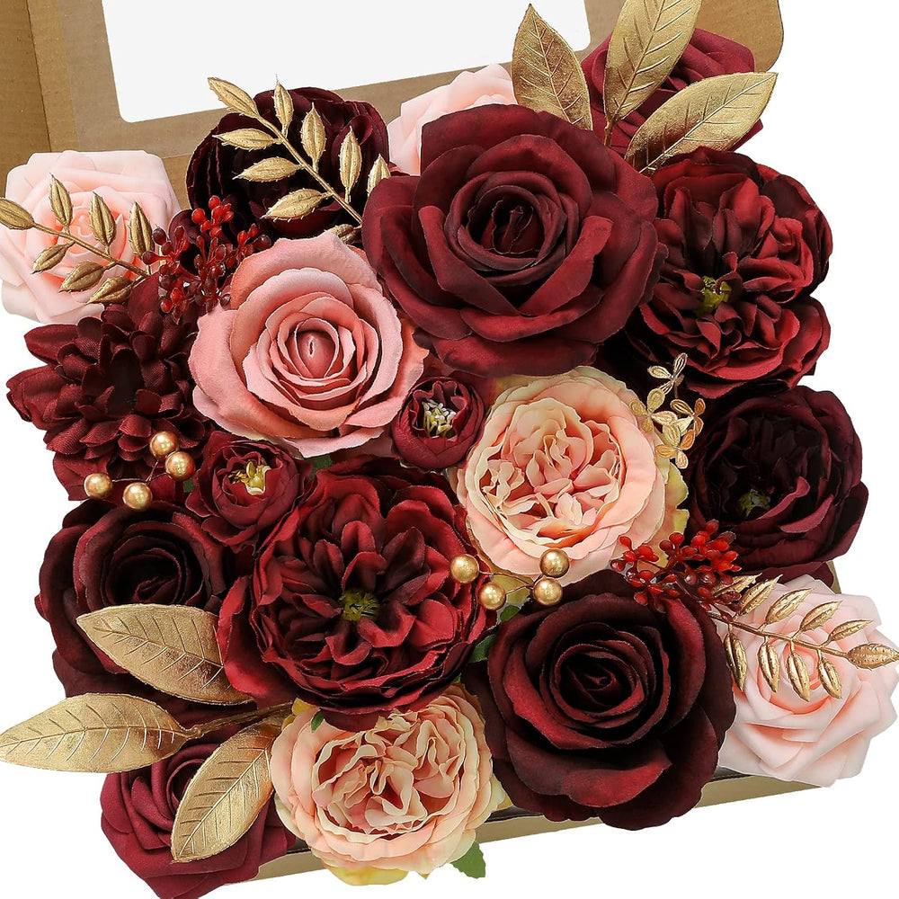 Burgundy Pink Artificial Flowers, Fake Silk Flowers for Wedding