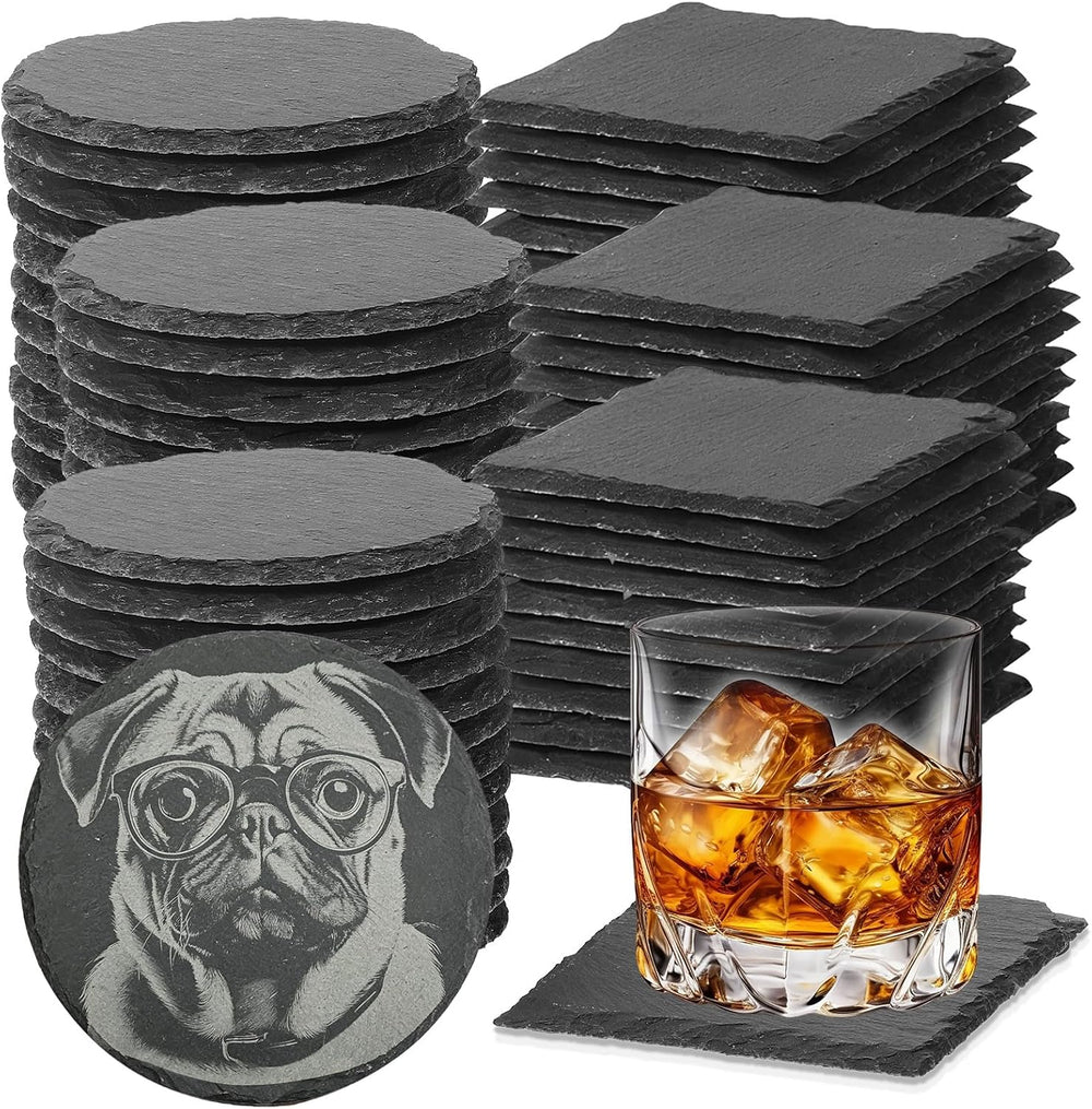 72pcs Slate Coasters Black 4 Inch Bulk Blank Rock Coasters Blank Laser Engrav...