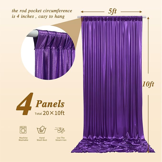 20ftx10ft Purple Sequin Backdrop Curtain Panels for Parties, 4 Panels Wrinkle Free Glitter Photo Backdrop Drapes Shimmer Back Drop Cloth for Wedding Birthday Christmas Photography Background