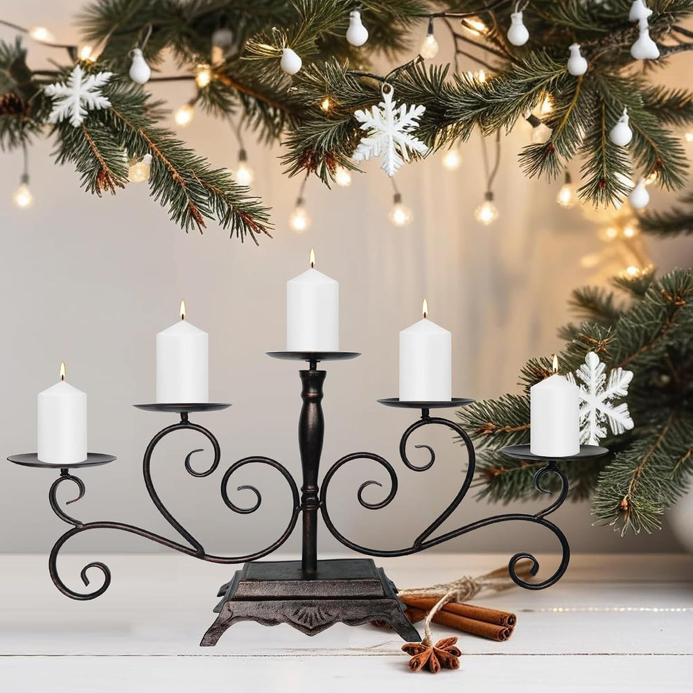 Fireplace Candle Holder 5 Candelabra for Pillar Candles Black Candle Stand - ...