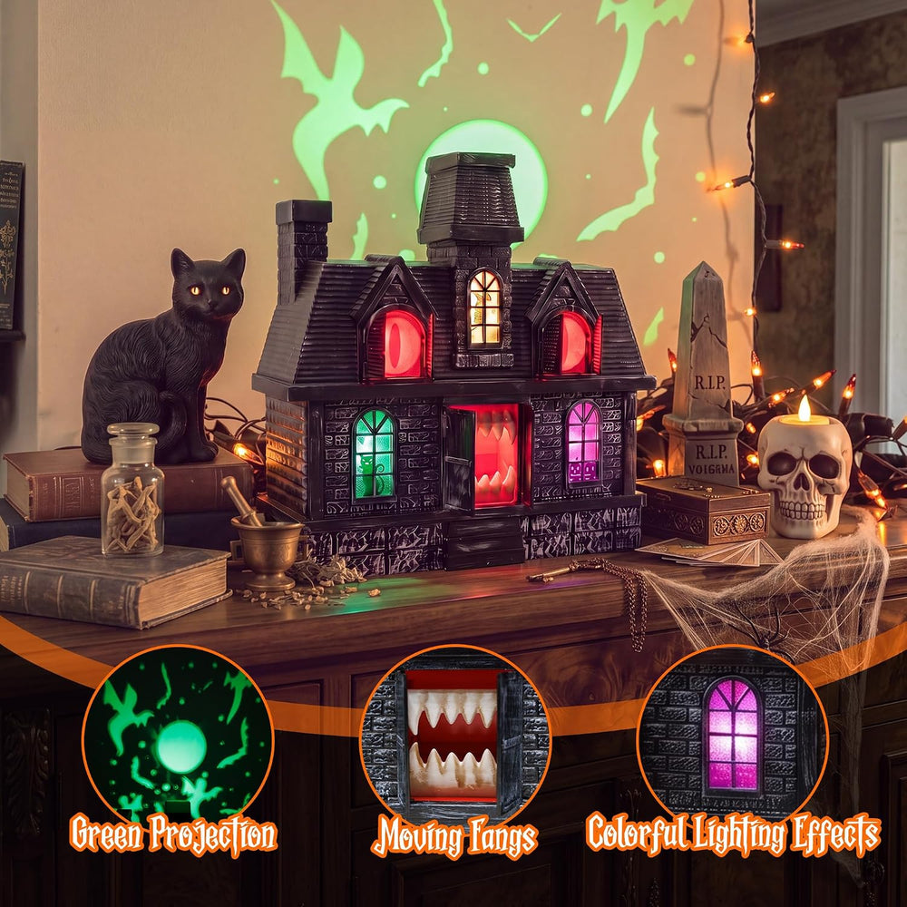 Halloween 14" Projection Haunted House, Animated Snapping, Colorful Lights