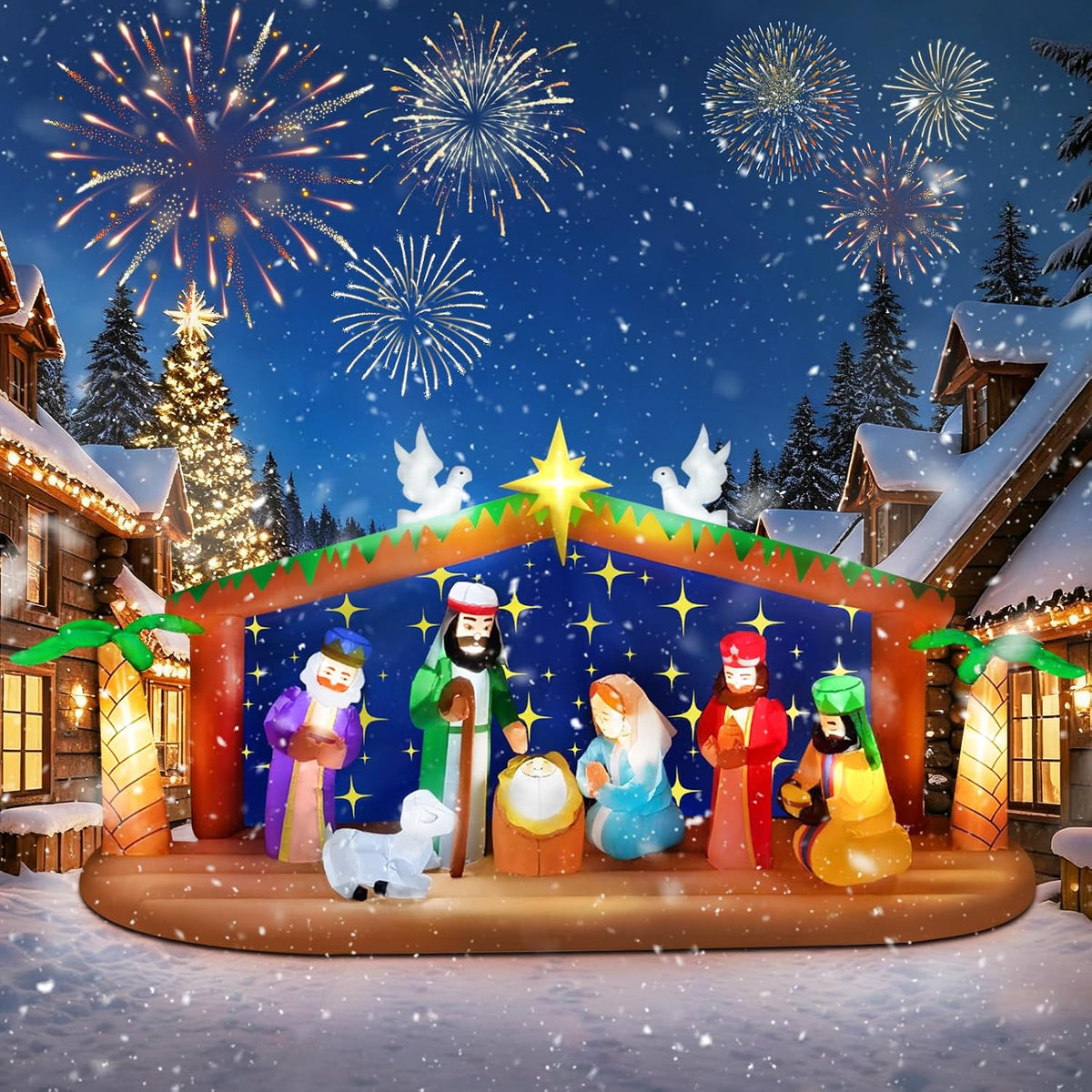 Kalolary 12FT Long Christmas Inflatable Nativity Scene