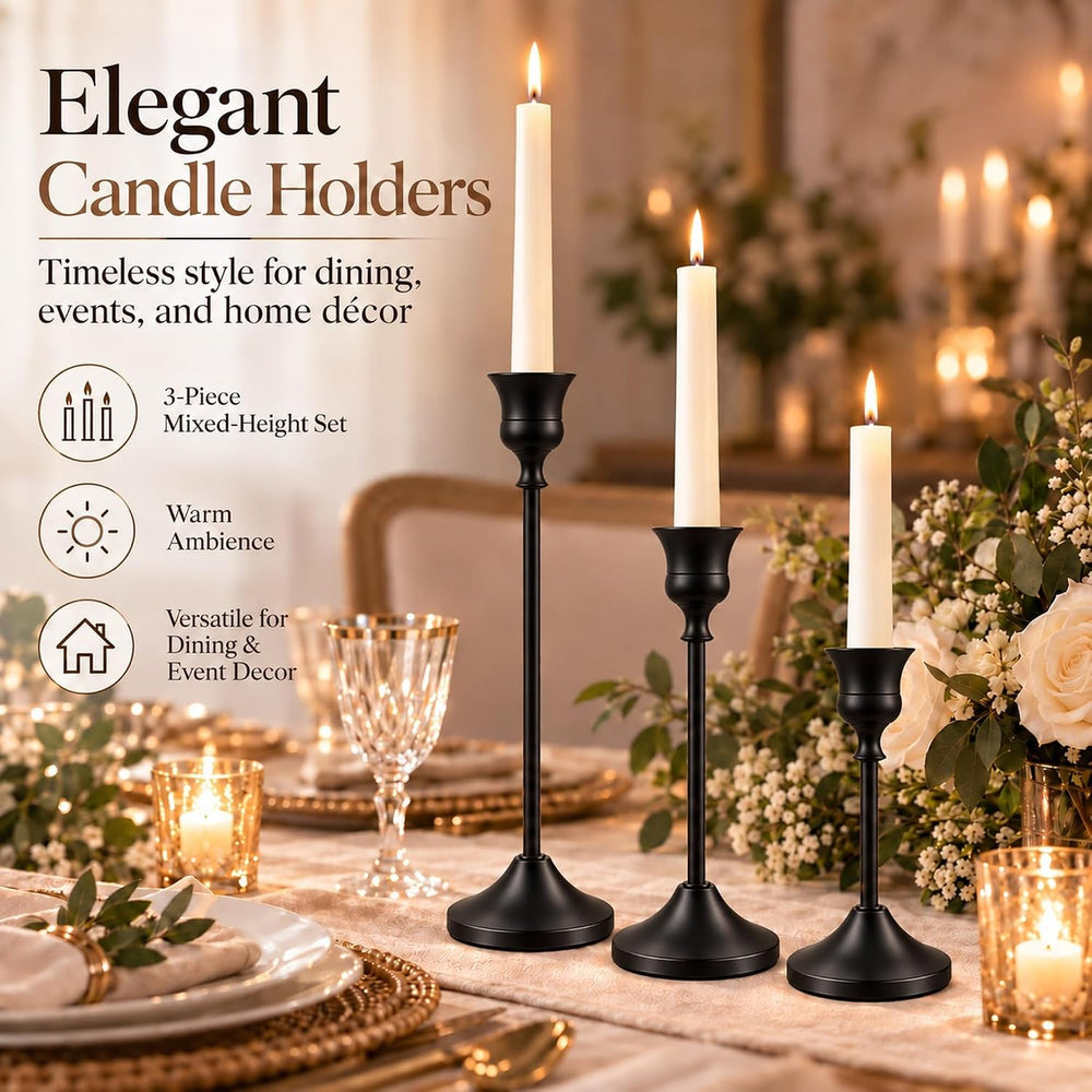 6Pcs Black Taper Candle Holders, Heavy Metal Candlestick Holders for Table