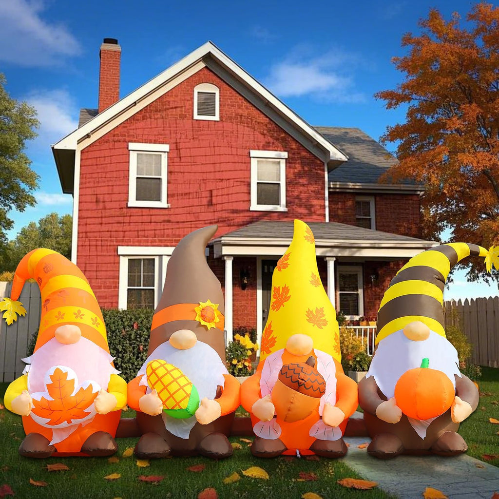 domkom 8ft thanksgiving inflatables outdoor decorations, four gnomes, side view