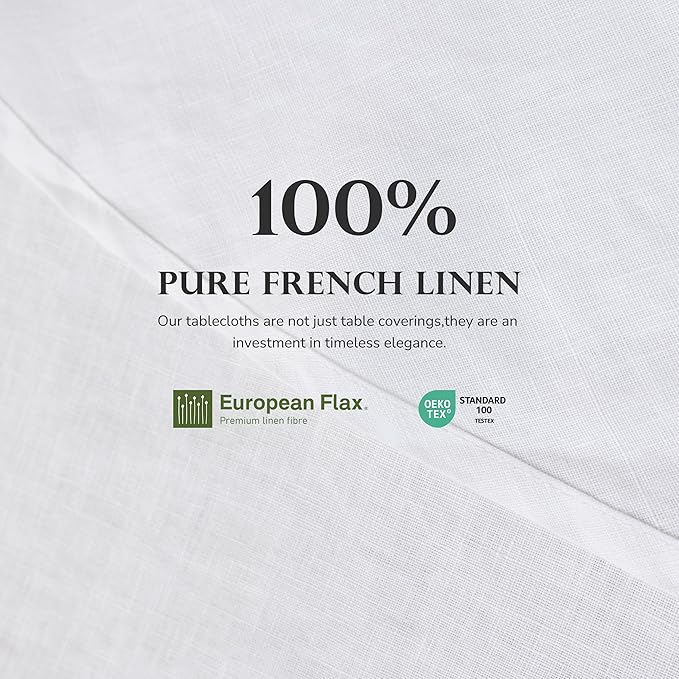 100% Pure French Linen Tablecloths,90Inches Round Table Clothes for Dining,Parties,Picnic,Events,Weddings and Restaurants (RO-White, Round - 90 Inch Dia)