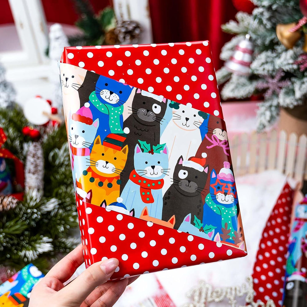 Burymento Christmas Wrapping Paper Jumbo Roll, Cat Christmas Wrapping Paper
