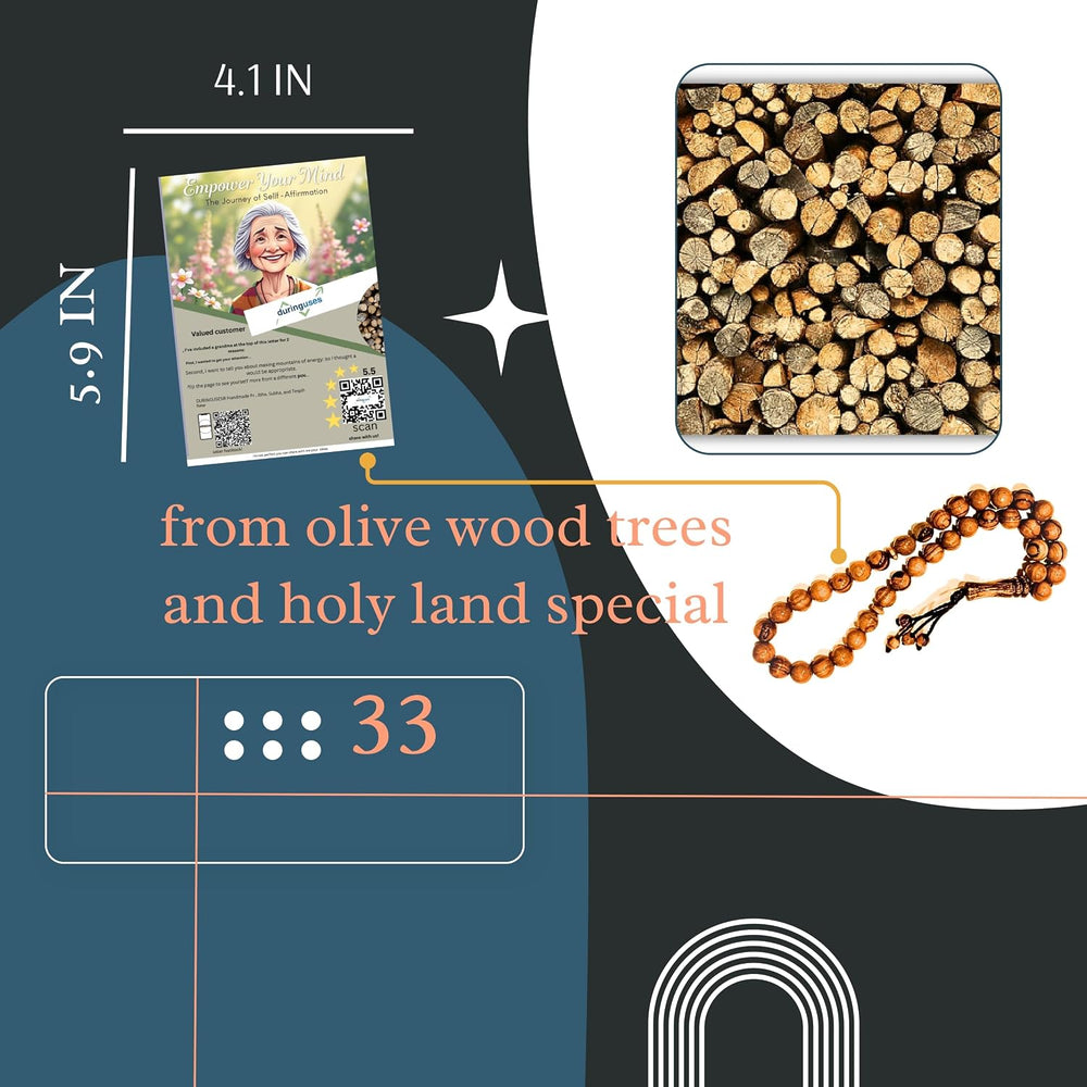 DURINGUSES® Handmade Olive Wood Tasbih 33 Beads 12mm Prayer Beads