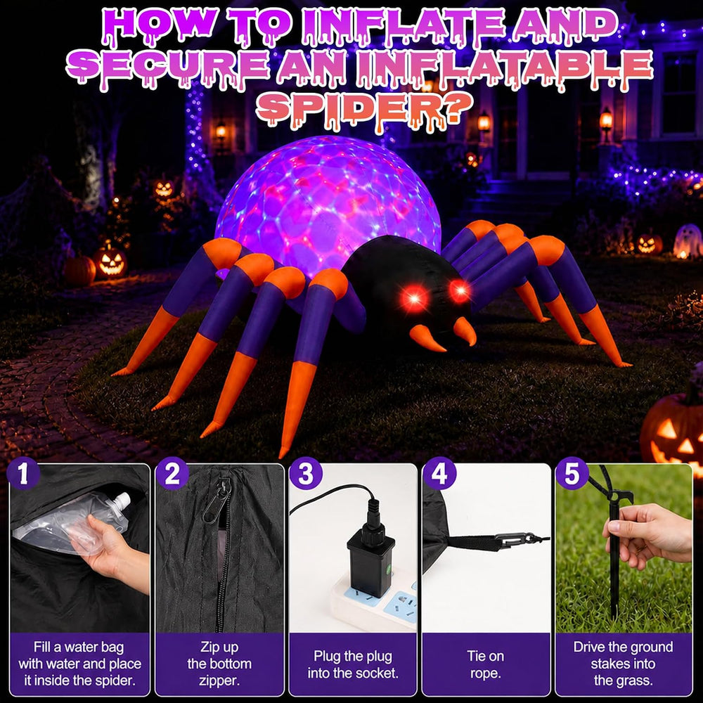 SUNNINO 8FT Halloween Inflatable Spider with LED Lights
