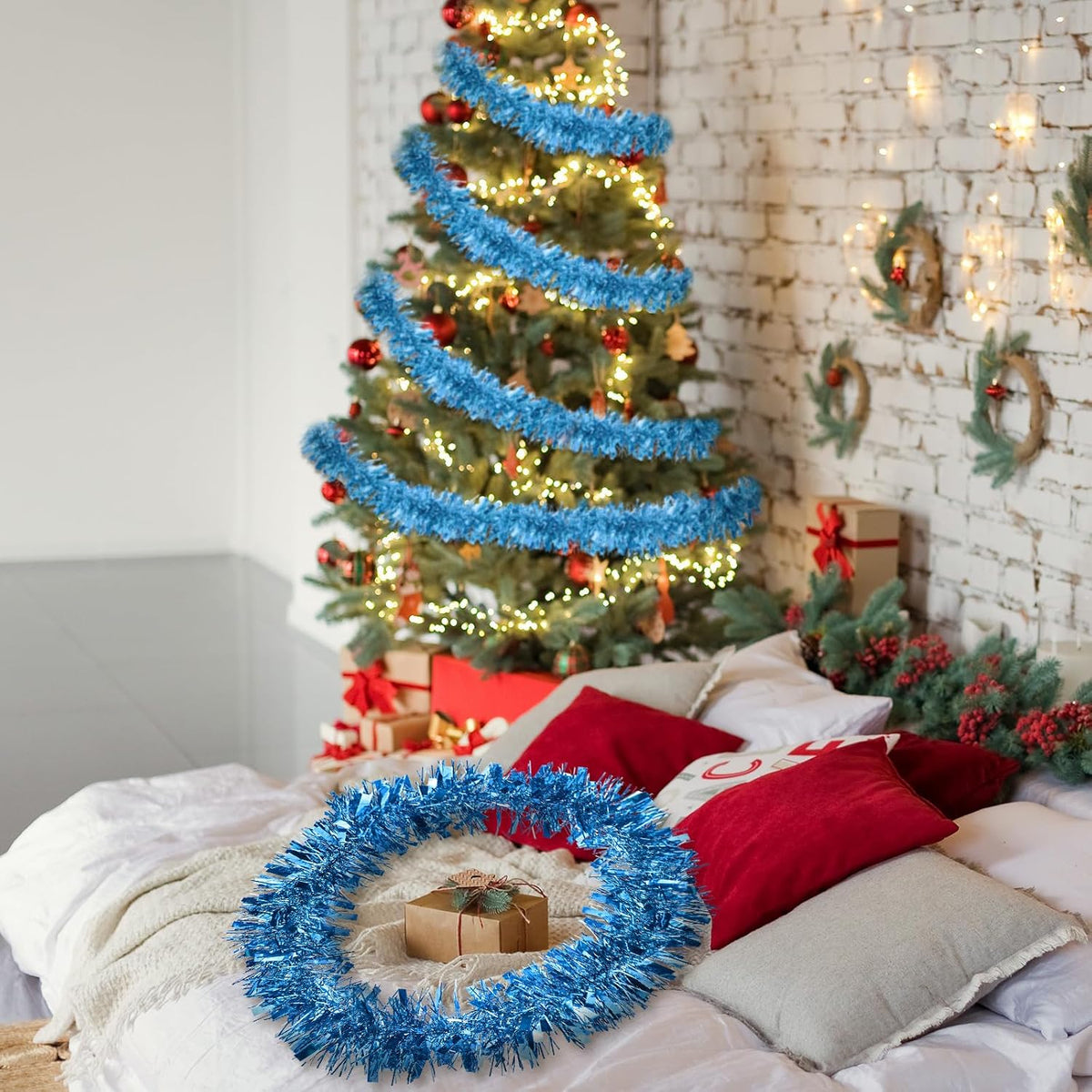ceenna 150 feet christmas tinsel garland metallic twist, package contents