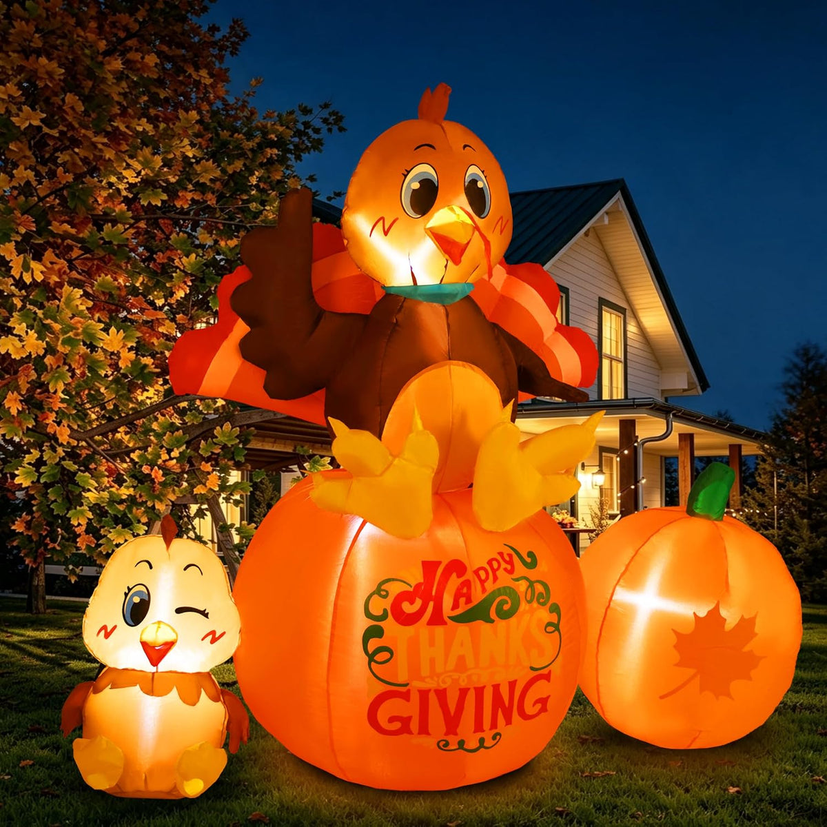 6.2ft thanksgiving inflatables outdoor decorations turkey sits on showing dimensions