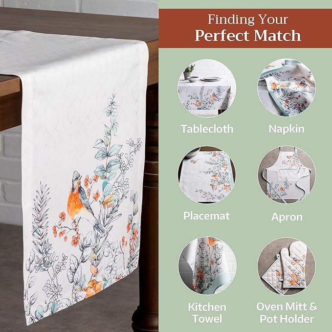 Maison d' Hermine Table Runner 100% Cotton Single Layer Table Runners 108 inches Long for Thanksgiving Christmas Decorations Home Kitchen Dining Party Wedding (Whitish Shabby Chique, 14.5" x 108")