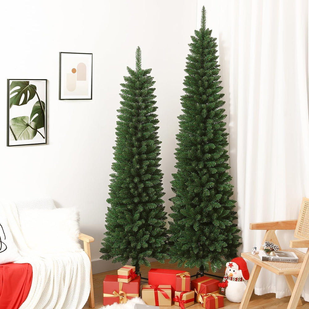 6ft Pencil Christmas Tree, 658 Tips Artificial Xmas Trees with Metal Stand