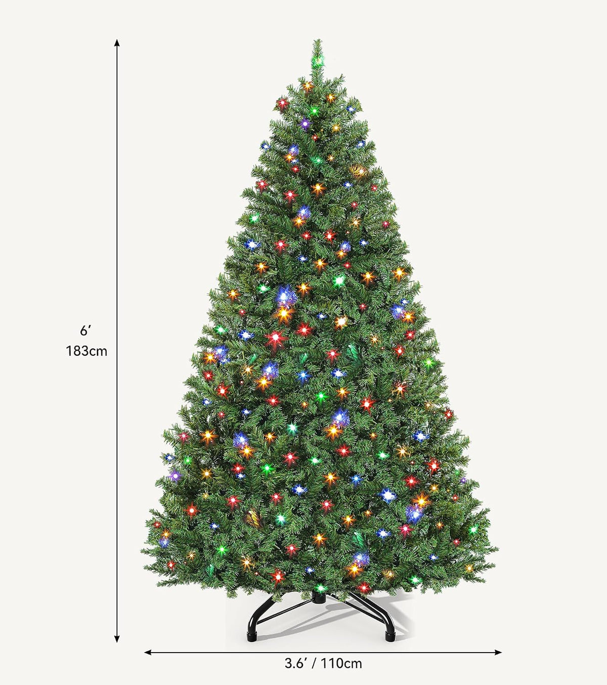 DWVO 6FT Pre-Lit Artificial Christmas Tree Green 1000 Tips 250 LED Lights