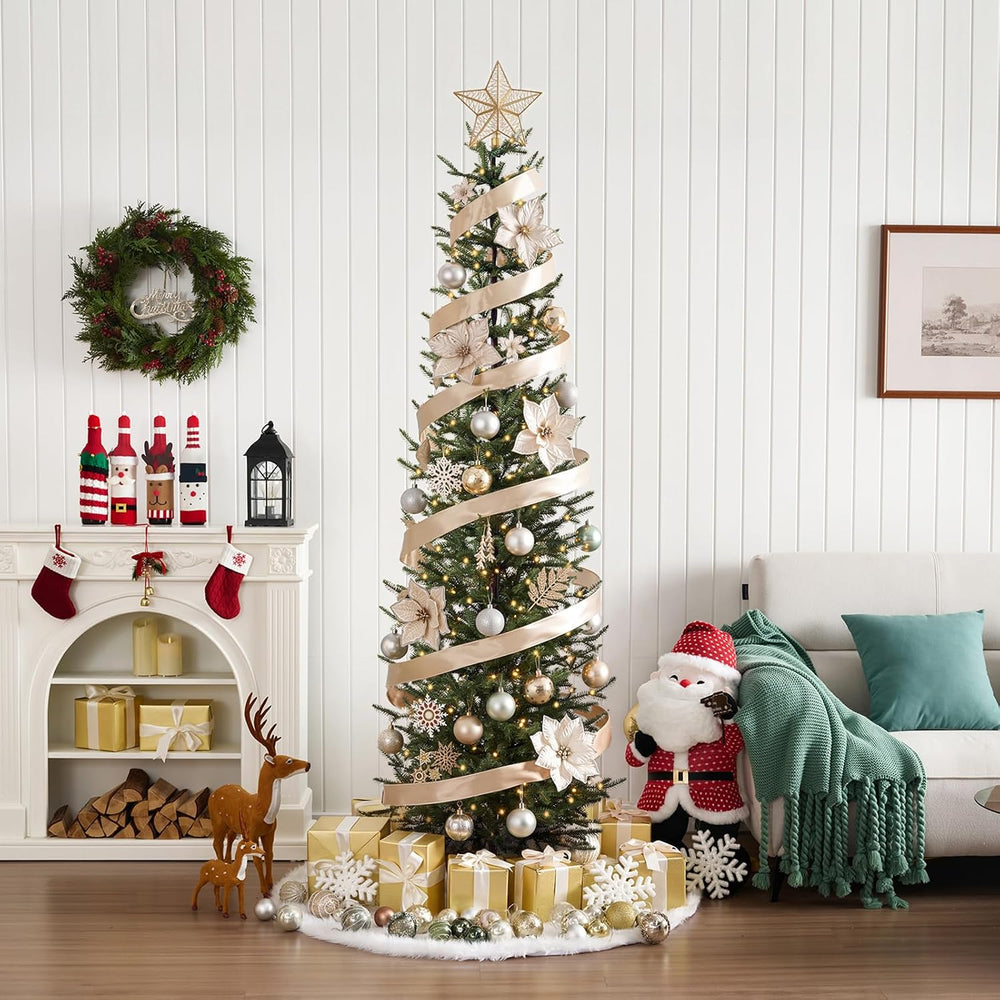 VeriNatural Pre-Lit Christmas Tree, Slim Pencil Christmas Tree - 7 FT