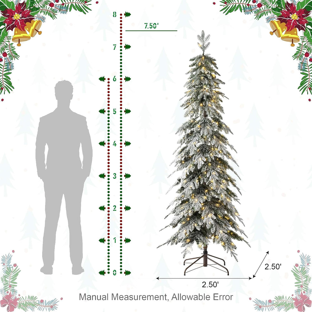 Glitzhome 7.5ft Prelit Flocked Pencil Spruce Artificial Christmas Tree