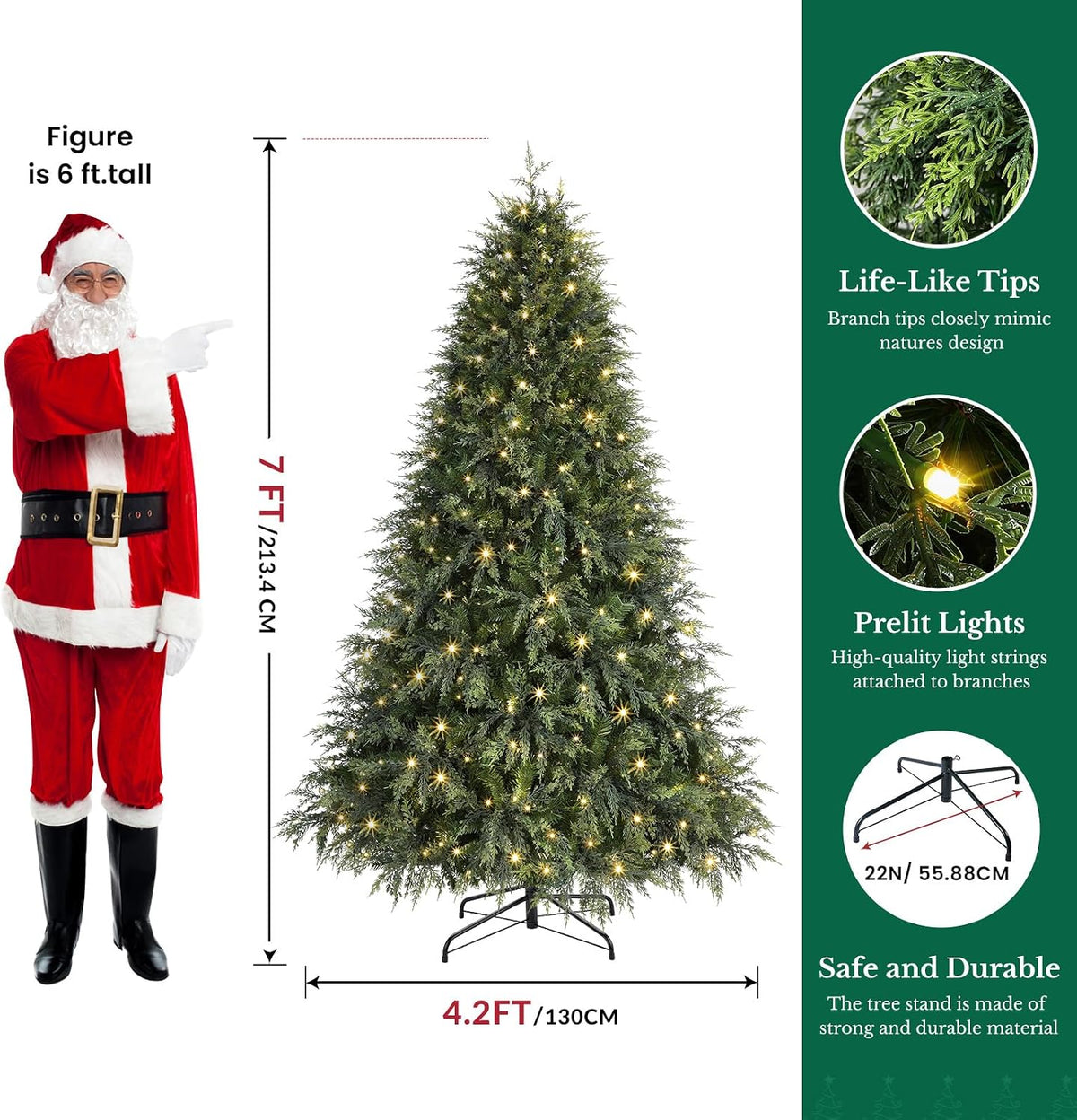 SHareconn 7ft Prelit Artificial Cypress Christmas Tree, Dual Color Lights