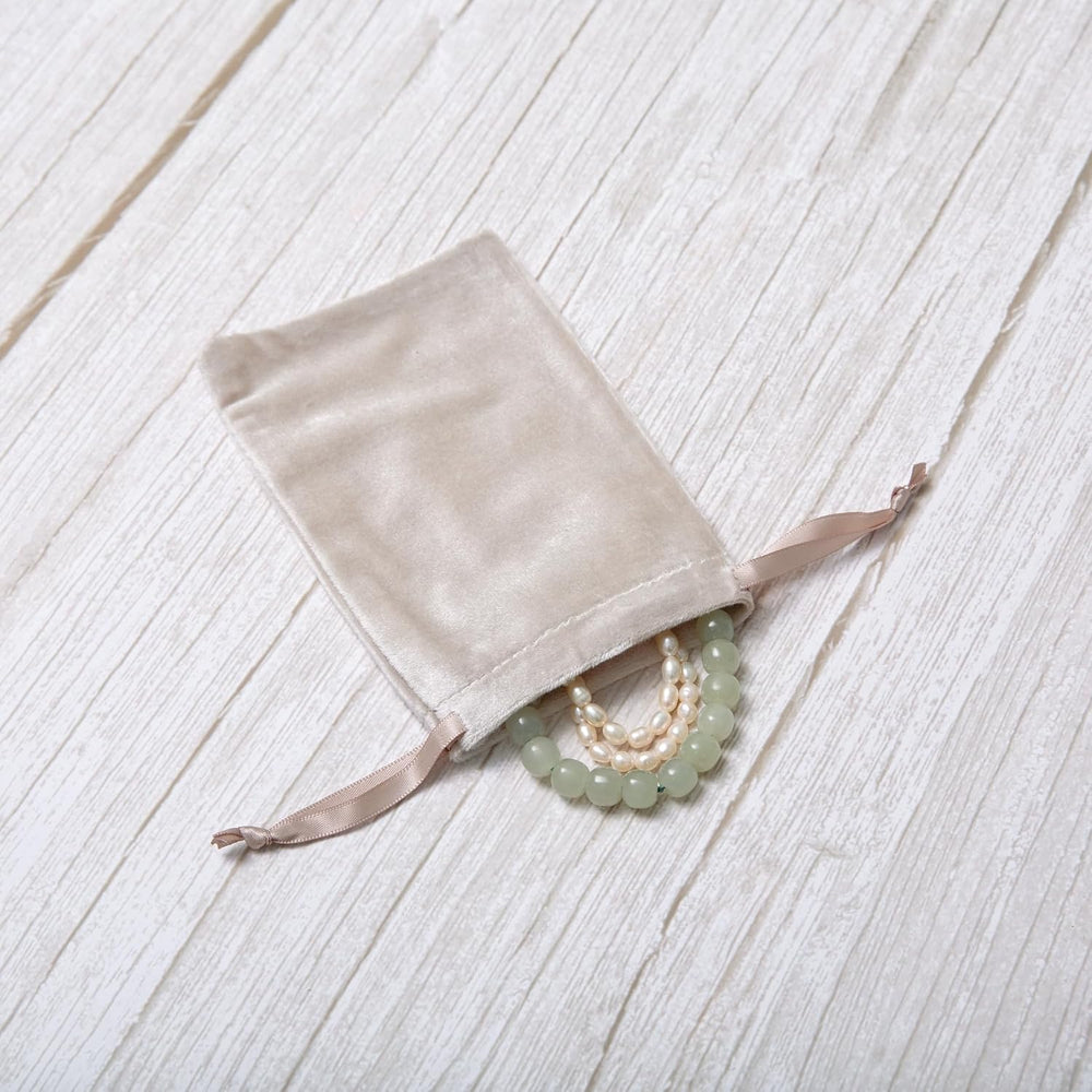 QIANF 12pcs Light Champagne Velvet Drawstring Bags 4x6 inches Glossy Small Ve...