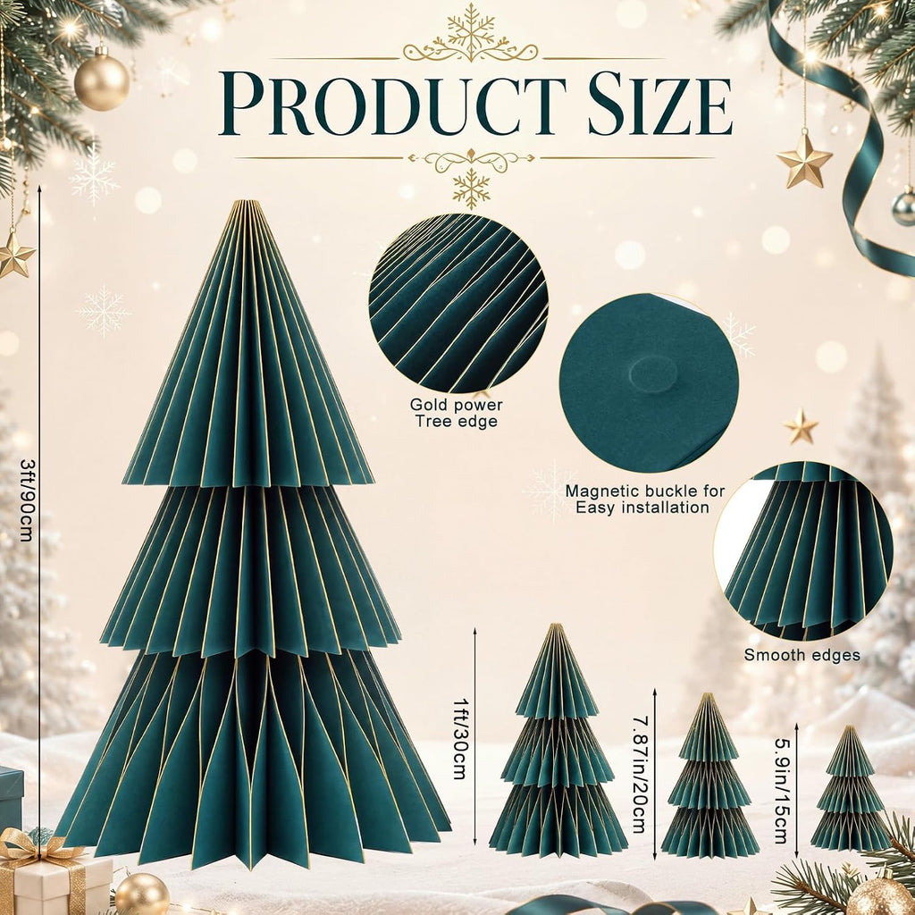 GlikCeil 4 Set Large Honeycomb Paper Christmas Tree Tall, Green