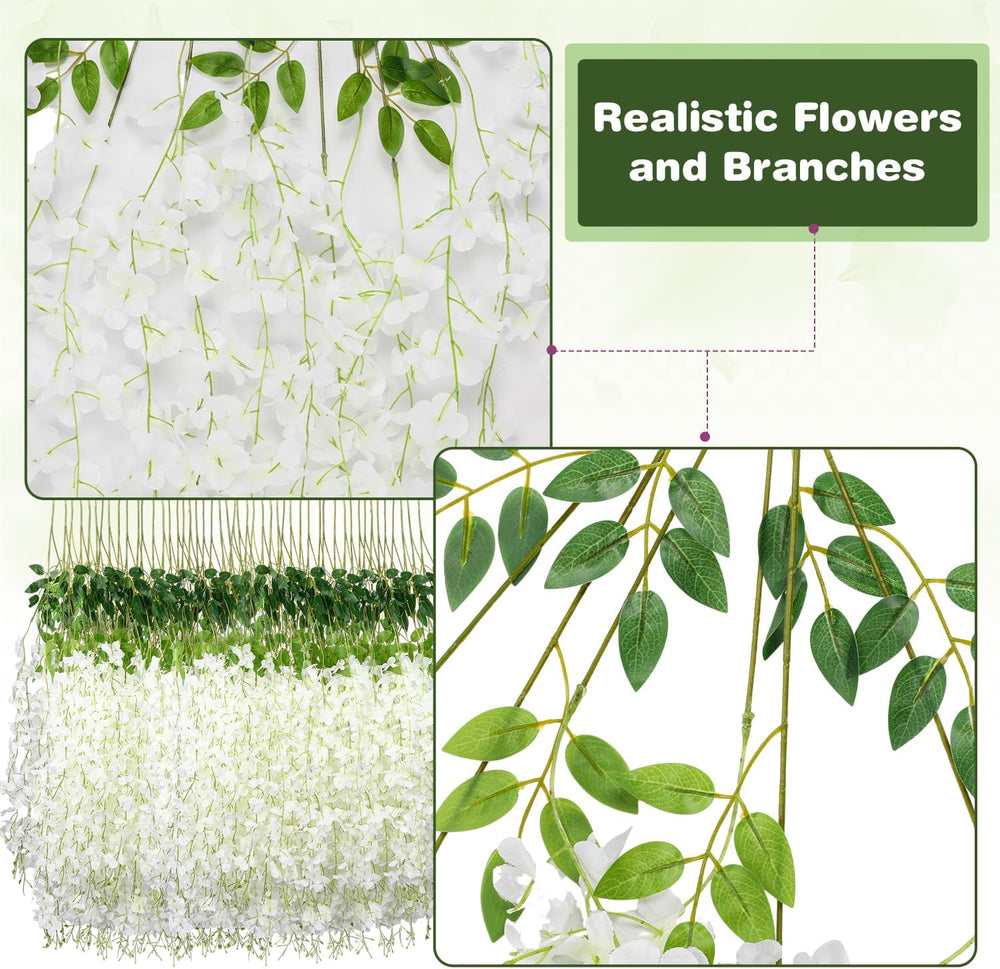 White Wisteria Hanging Flowers, 50 Pack Fake Hanging Flowers