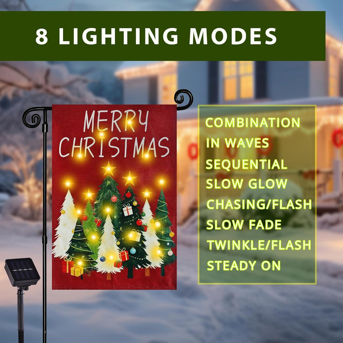lighted christmas garden flag for outside, xmas tree, package contents
