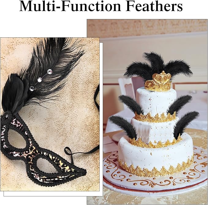 Crowye 100 Pcs Ostrich Feathers Bulk for Centerpieces Craft Ostrich Feathers for Vase Wedding Masquerade Party Home Costume Decorations (8-10 Inch,Black)