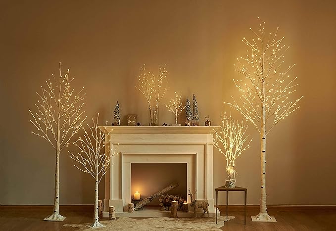 Birchlitland Lighted Birch Branches 32IN 100 LED with Timer Battery Operated, Artificial Tree Branch with Warm,Willow Branch Lights for Home Bedroom Fireplace Christmas Holiday Decoration