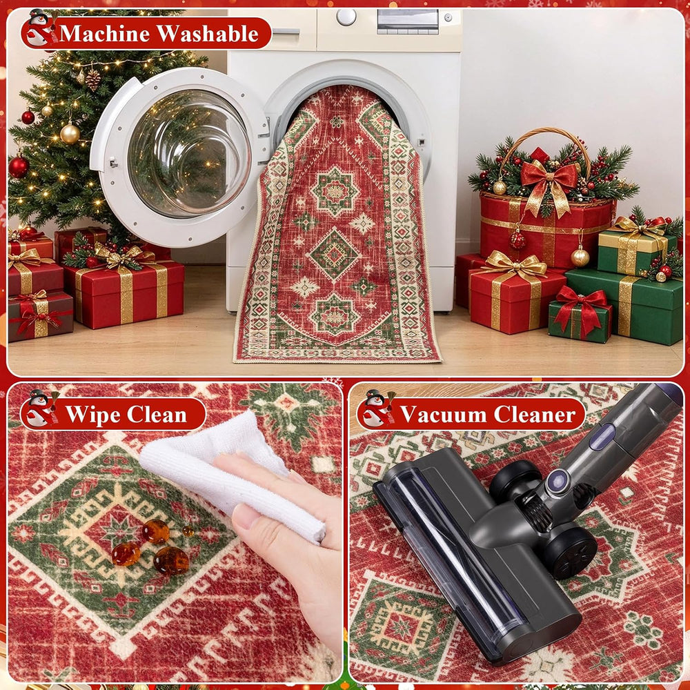 HEBE Christmas Kitchen Rugs Set of 3, Red Washable Kitchen Mats for Floor