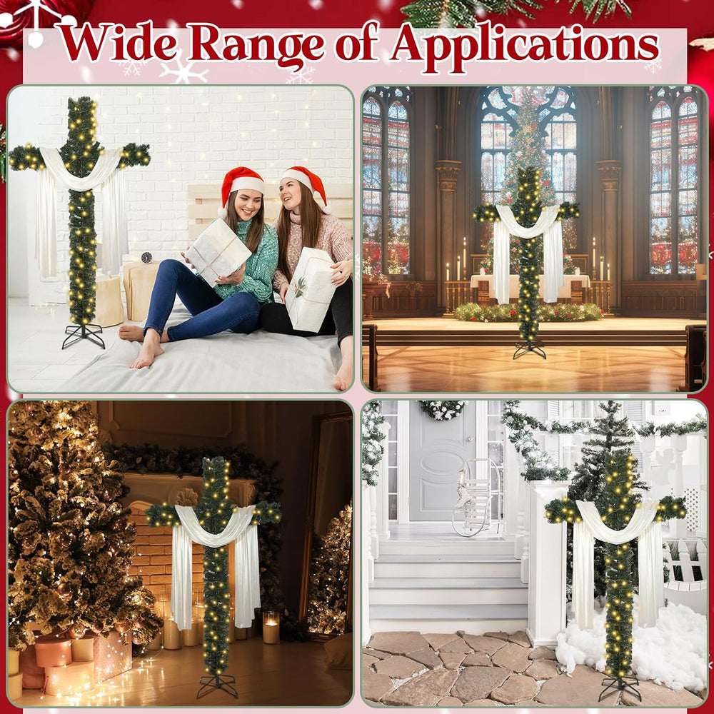 7ft Christmas Cross Tree with Light & Scarf