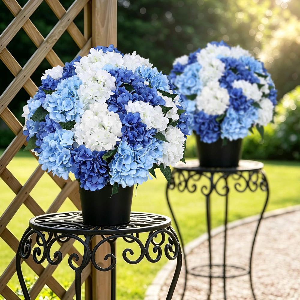 Set of 2 Faux Hydrangea Flowers Outdoor - Mixed Blue
