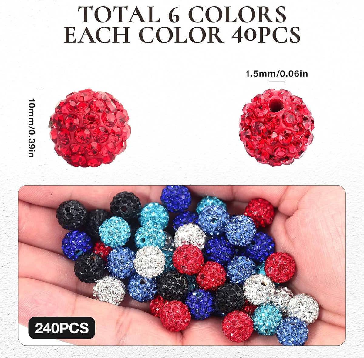 novani 240pcs 10mm rhinestone beads for craft sparkle, close-up detail