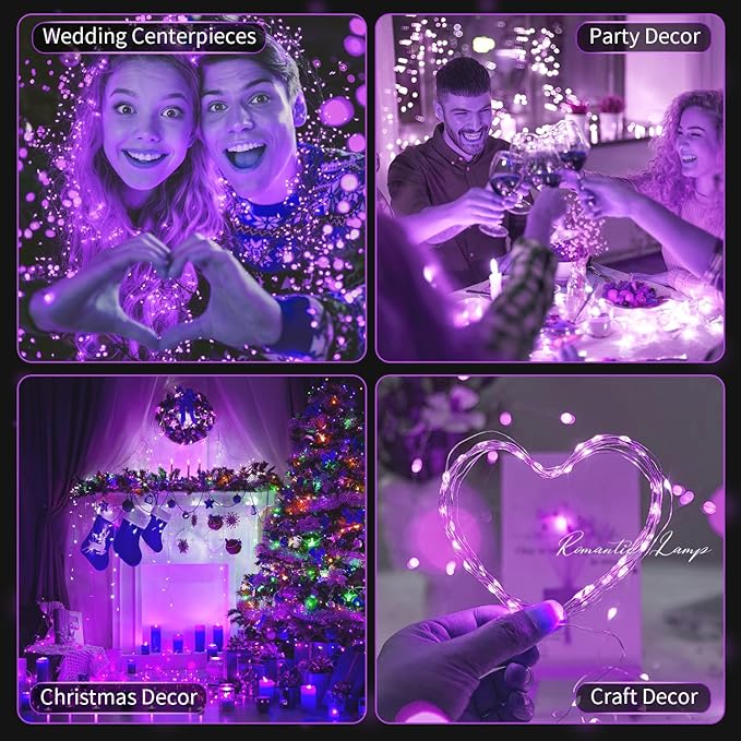 20 Pack LED Fairy Lights Battery Operated,3 Features Blinking Slowly Blinking & just on 7FT 20 LED Waterproof Mini Twinkle String Lights for Wedding Mason Jars Halloween Christmas Decorations,Purple