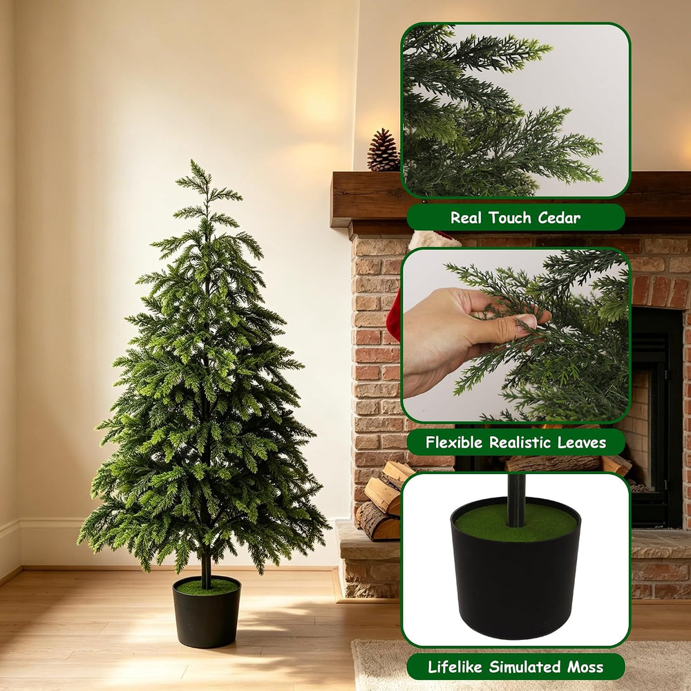 Cllayees 4FT Cedar Christmas Tree with Lights Artificial Potted Tree