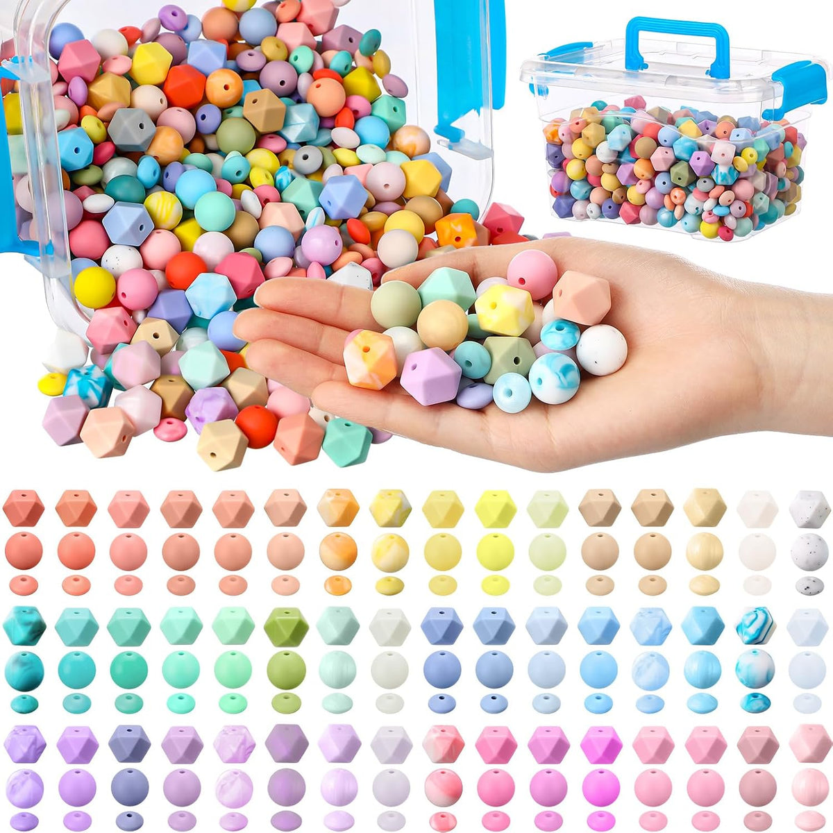 Hotop 624 Pcs Silicone Beads, 48 Colors for Jewelry Making, Candy Color
