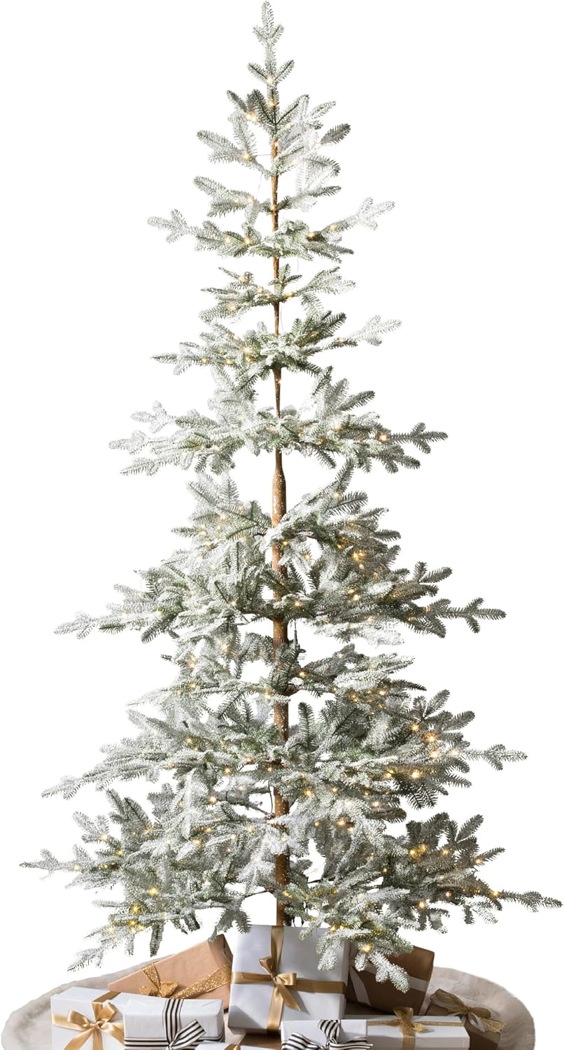 Balsam Hill Frosted Alpine Balsam Fir - Snow-Kissed Artificial Christmas Tree with Pre-Fluffed Memory Wire Branches and LED Clear Fairy Lights, 12'
