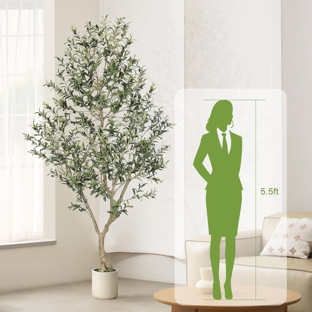 lyerse faux olive tree 8ft with sturdy white, side view
