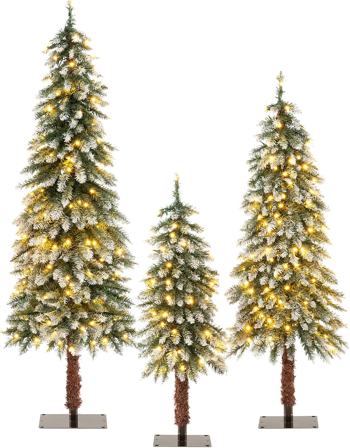 HAPPYGRILL Set of 3 Artificial Christmas Tree, 3' 4' 5' Pre-lit Xmas Tree