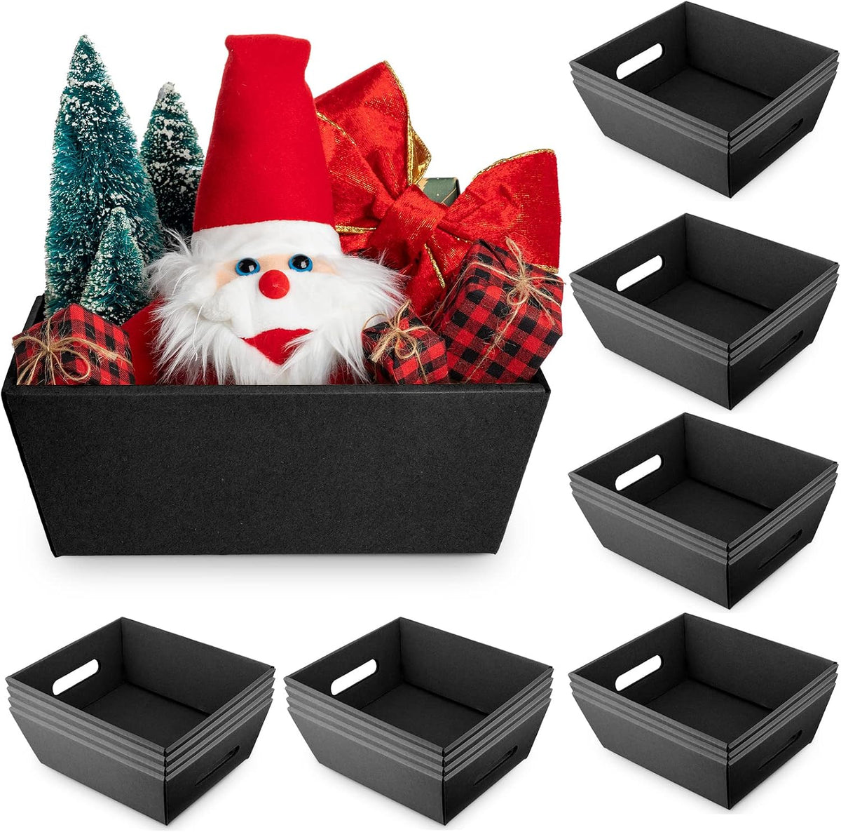 Fainne 20 Pcs Gift Baskets Empty with Handles, 10" x 8" Kraft Basket, Black
