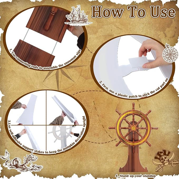 4 Feet Pirate Nautical Party Decorations Halloween Ship Wheel Cardboard Cutout Stand up Large Captain Wheel Photo Props Back Drops for Halloween Pirate Nautical Party Outdoor Home Decor