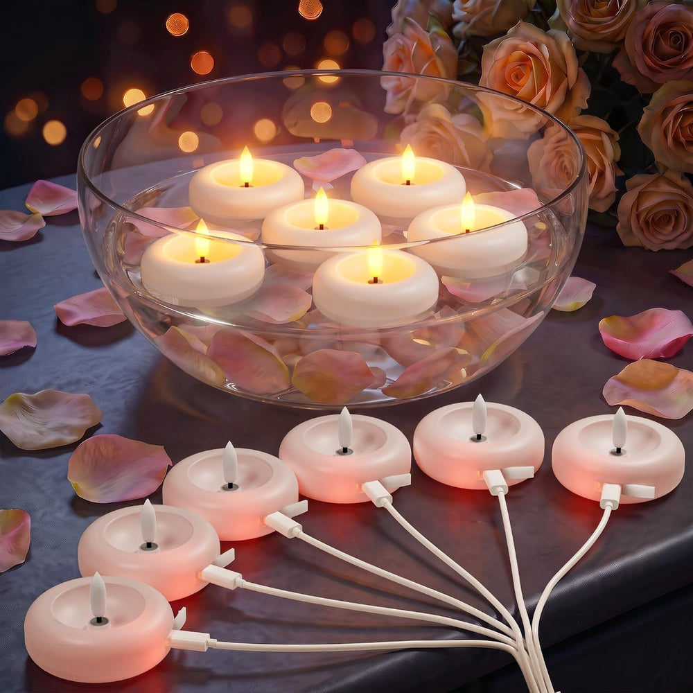 12 Pack Rechargeable Flameless Floating Candles, Flickering LED Tea Lights
