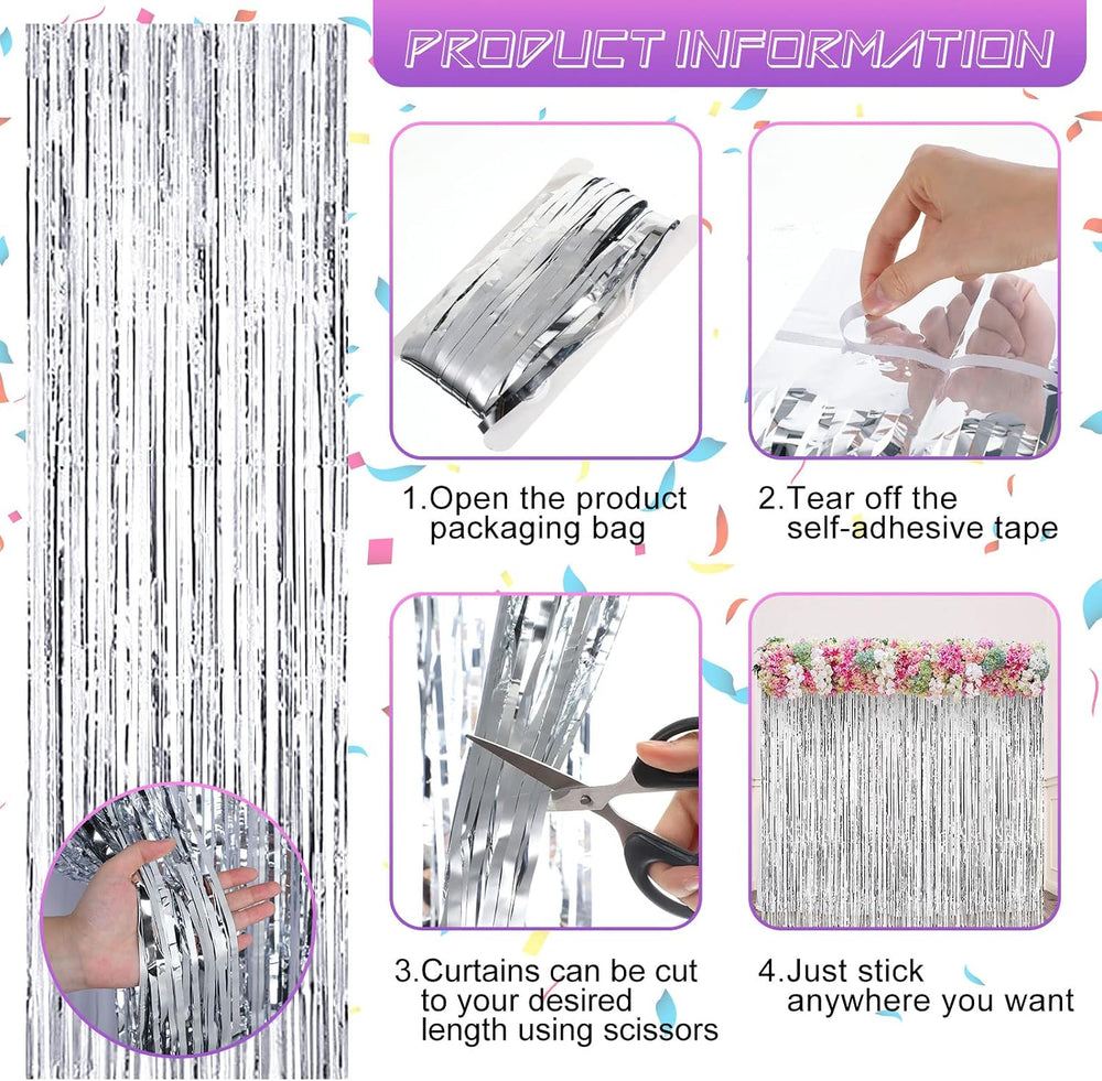 20 Pack Silver Foil Fringe Curtains, 3.28 x 8 FT Metallic Tinsel Backdrop