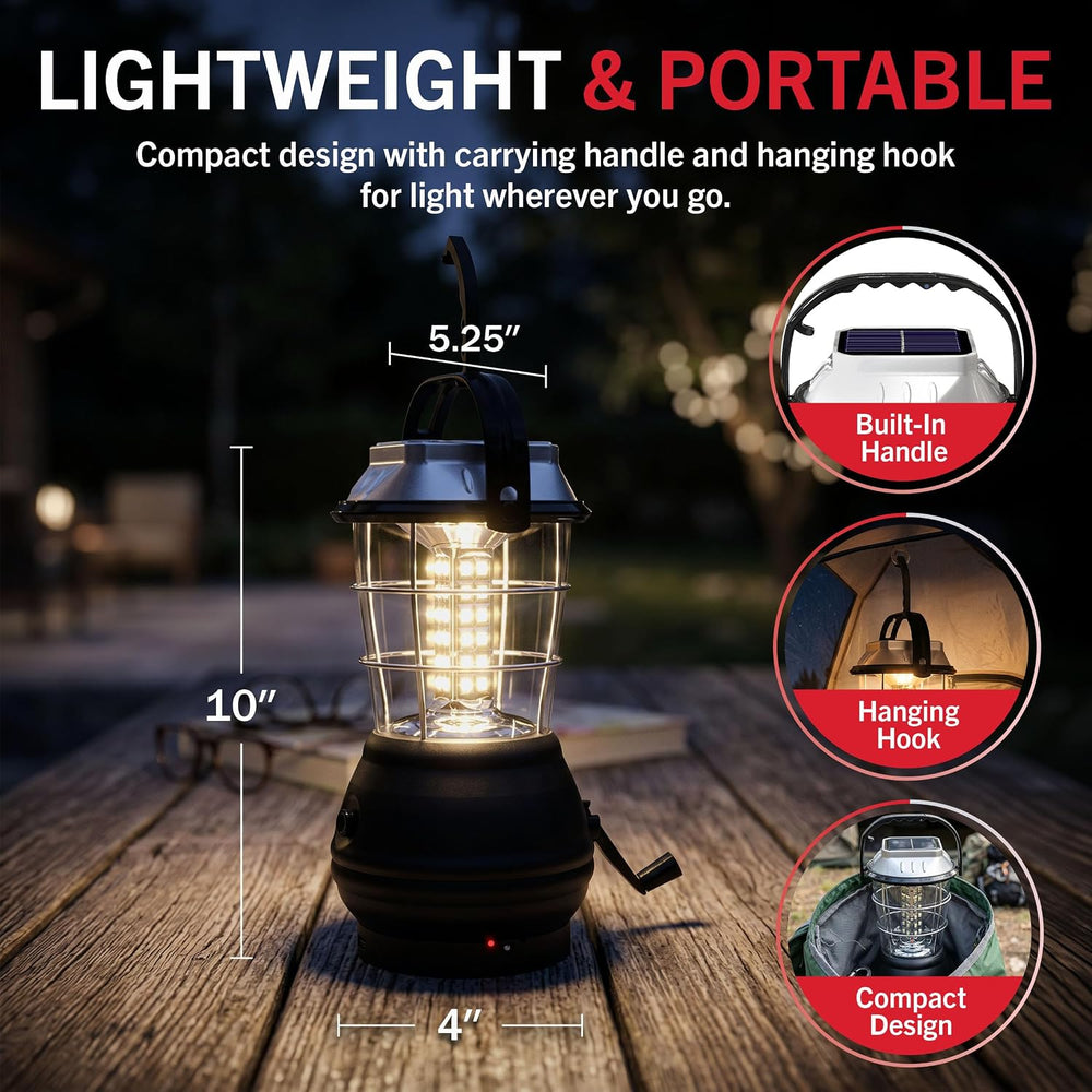 Dynamo Hand Crank Solar Powered Lantern - Battery-Operated or Rechargeable LE...